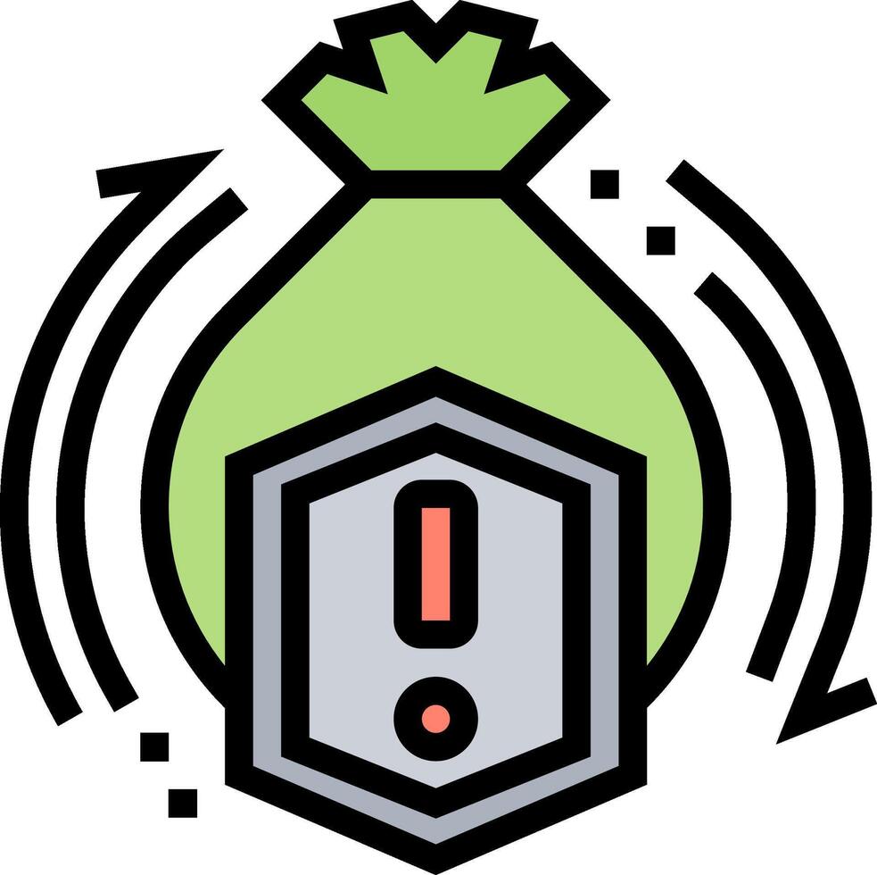 A green bag with a red exclamation mark on it vector