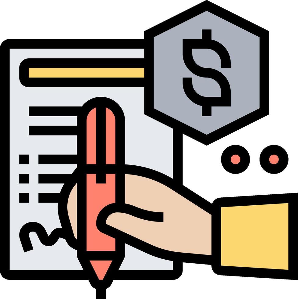 Hand writing a check with a pen and dollar sign vector