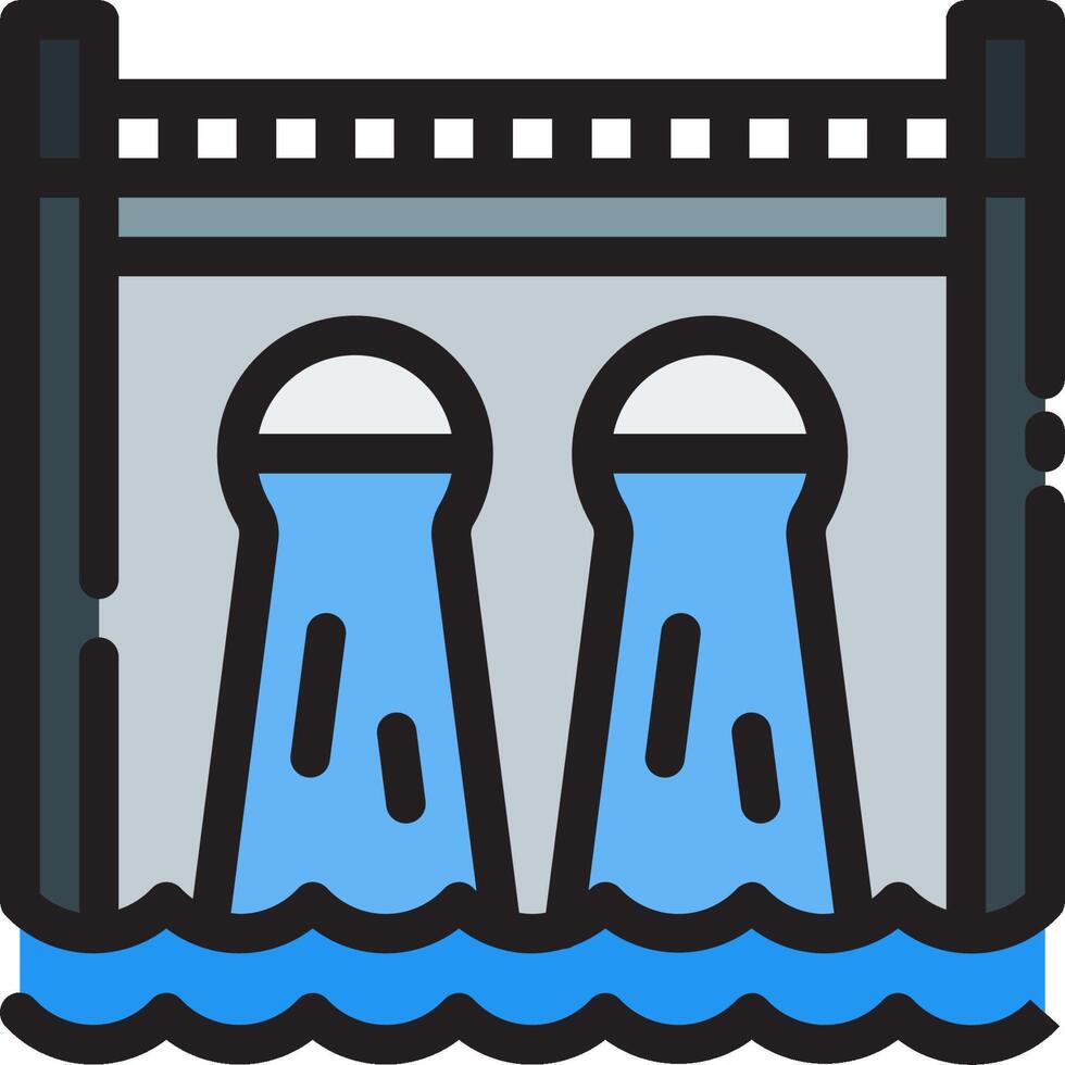 A blue and white icon of two water towers vector
