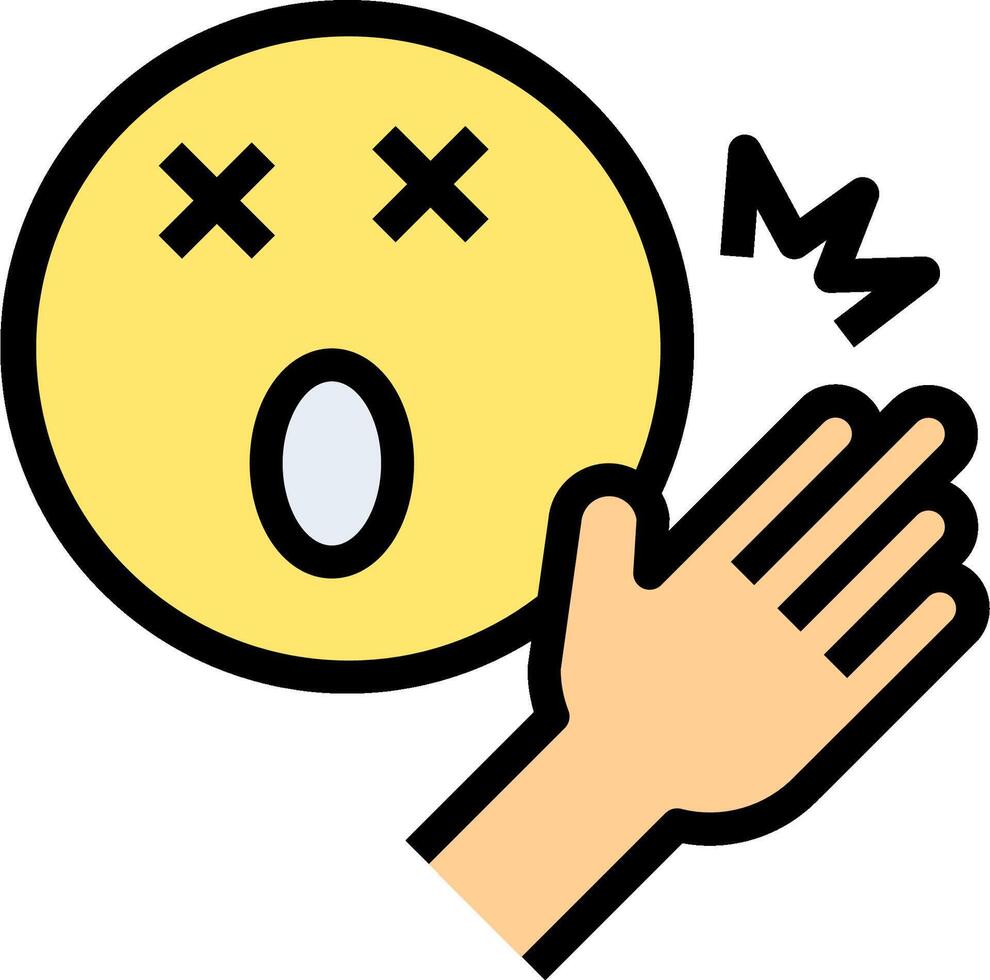 A hand is holding a yellow emoticion vector
