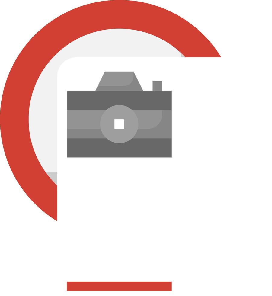 A camera is shown in a circle with a red and white background vector