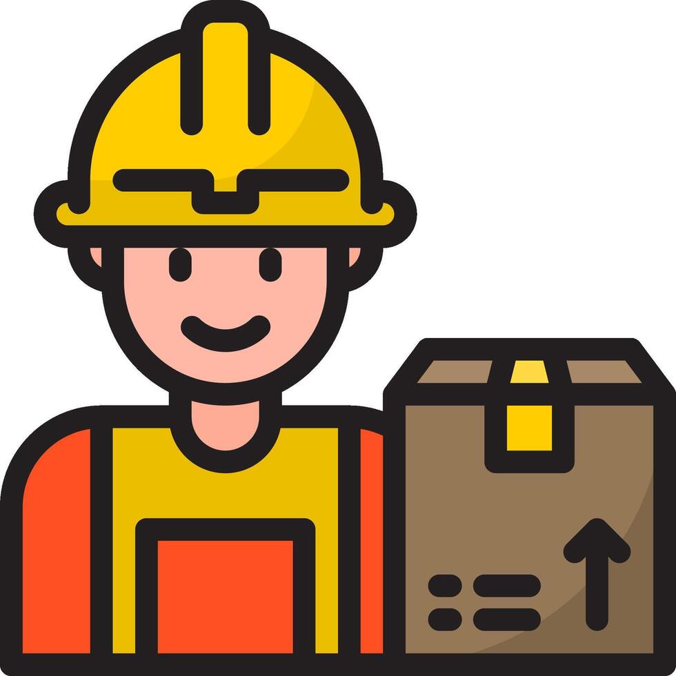 A construction worker holding a box and an arrow vector