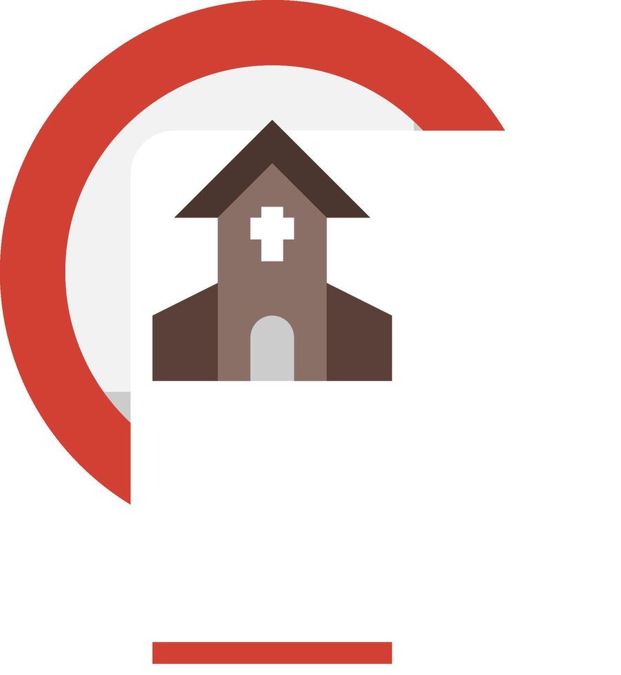 A church is shown in a circle with a cross on it vector