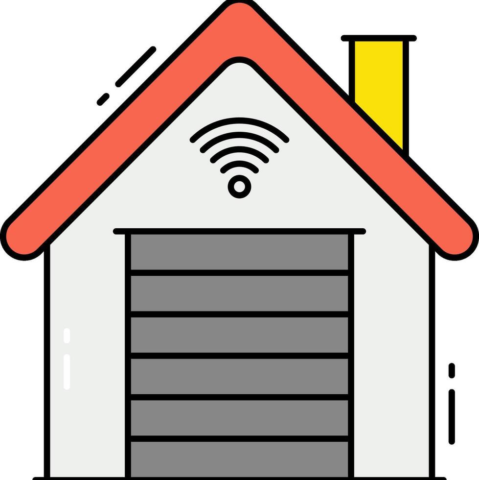A house with wifi antenna and a garage door vector