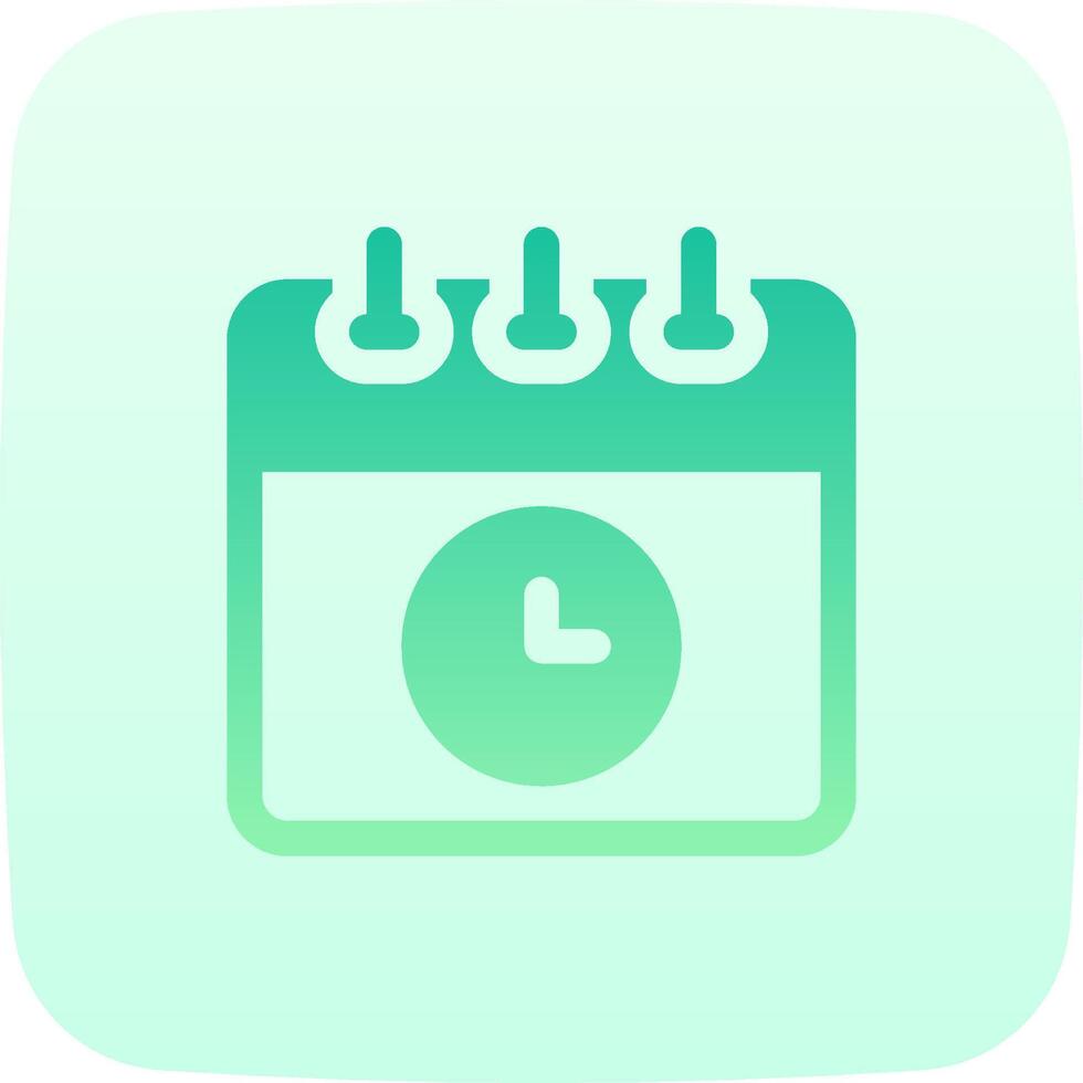 A green calendar icon with a clock on it vector