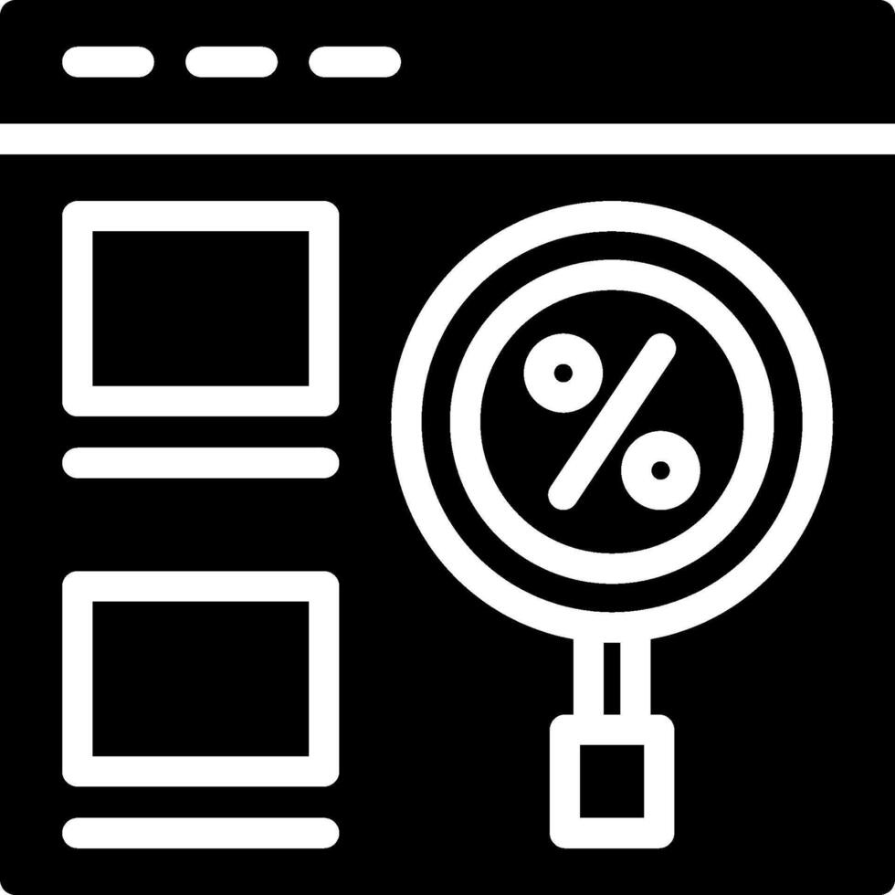 A black and white icon of a magnifying glass vector