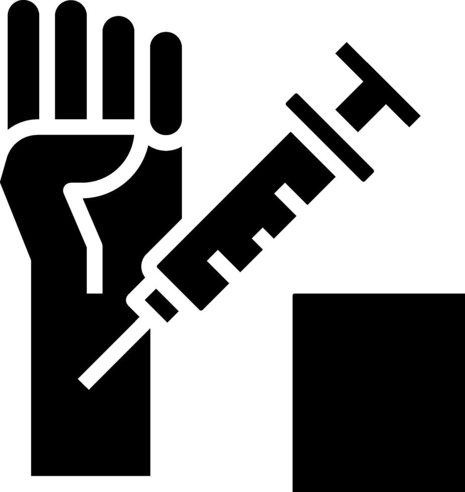 A black and white hand holding a syringe vector