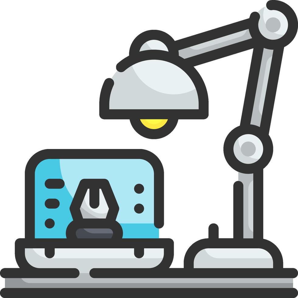 A computer and a lamp on a desk vector