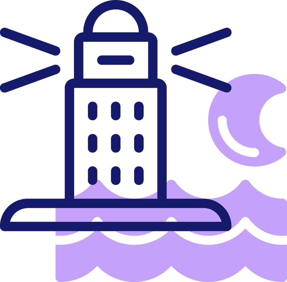 A purple icon of a lighthouse on the water vector