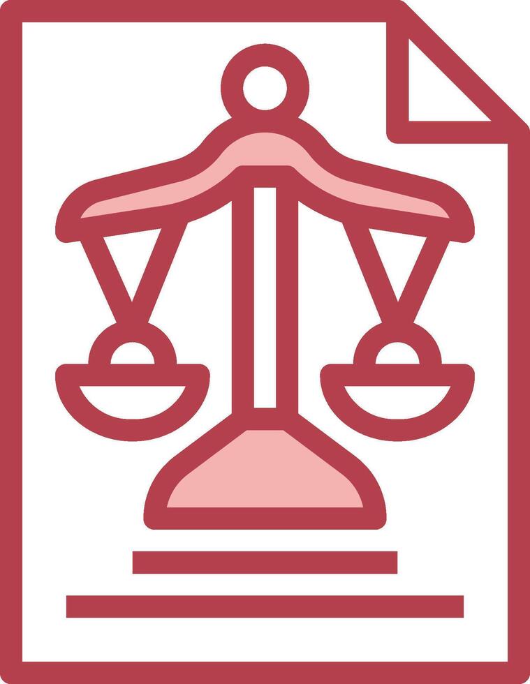 A red and white icon of a scale of justice vector