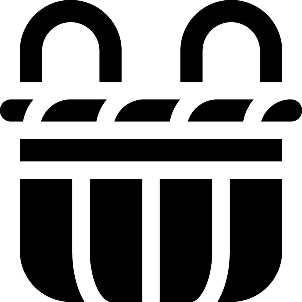 A black and white icon of a basket vector