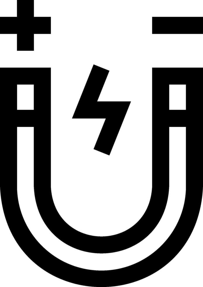 A black and white image of a magnet and a lightning bolt vector