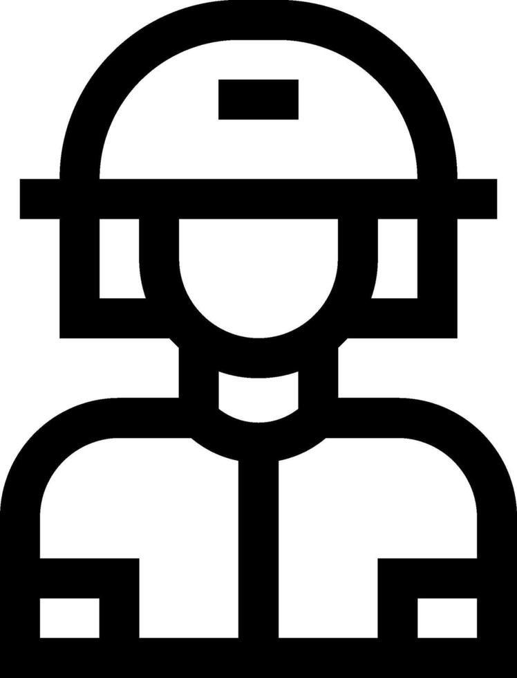 A black and white icon of a man in a helmet vector