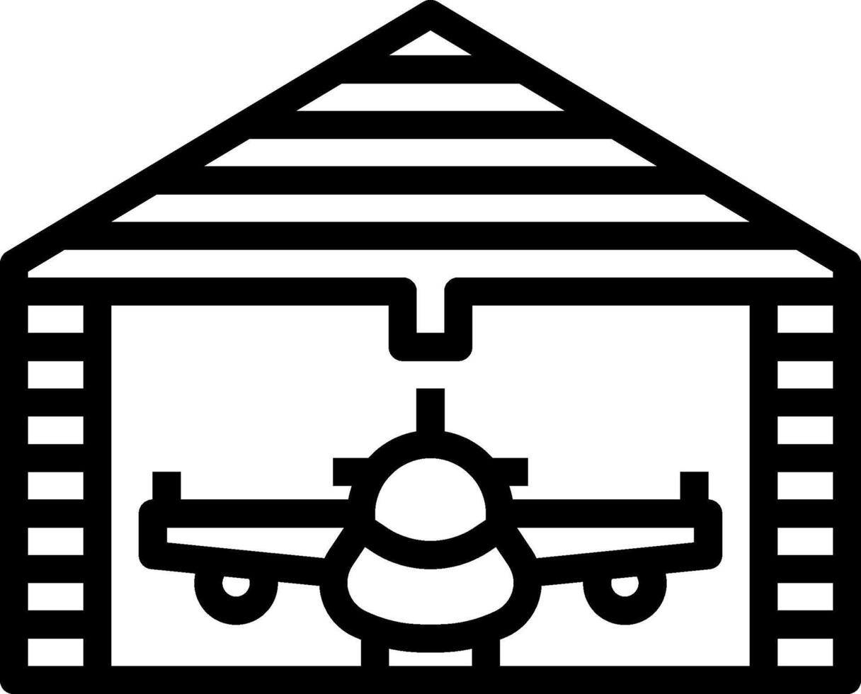 A black and white illustration of a plane in a hangar vector