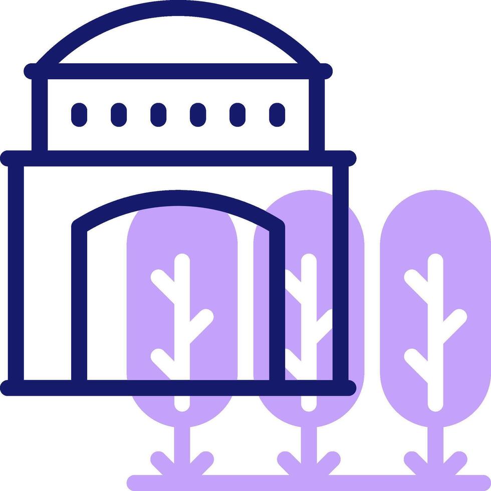 A purple icon of a building with trees in front of it vector