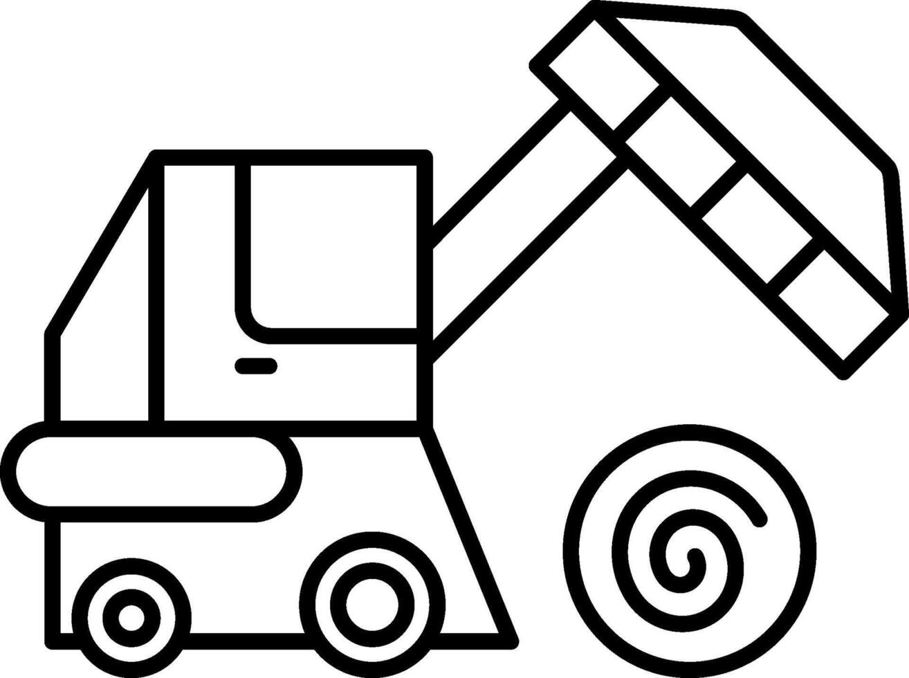 A black and white drawing of a construction vehicle vector
