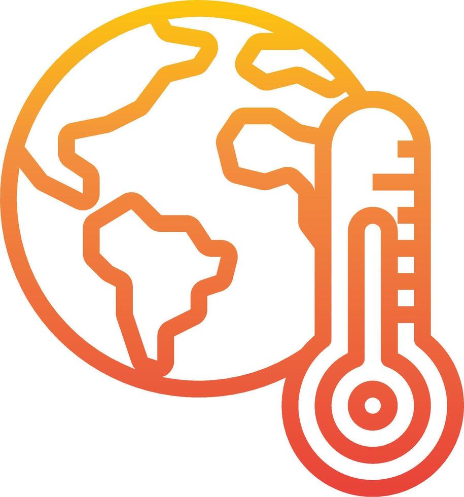 The earth and thermometer are shown in an orange and yellow color vector