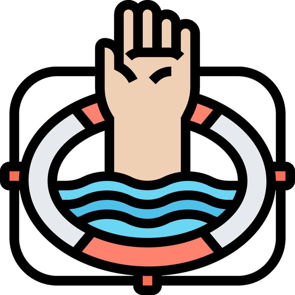 A hand reaching out to the water with a life preserver vector