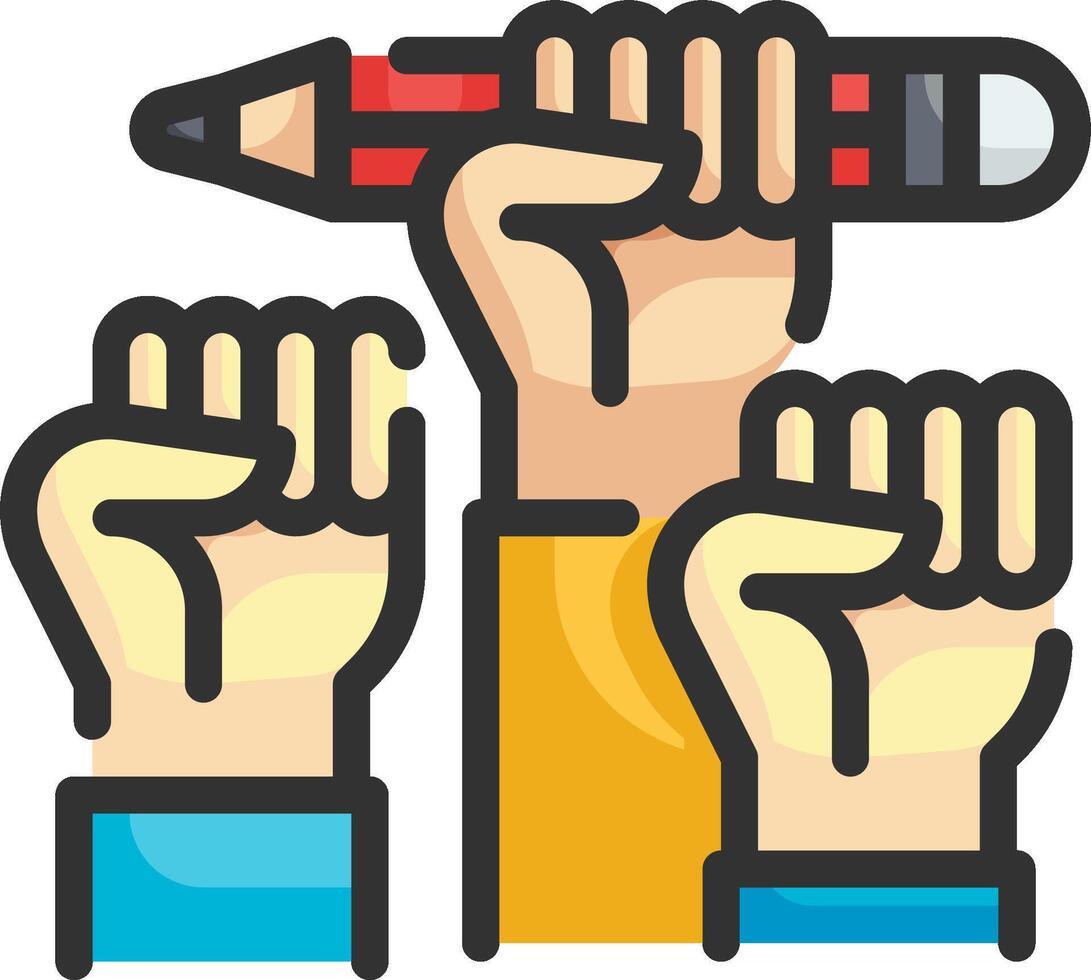 A group of hands holding a pencil and a pencil vector