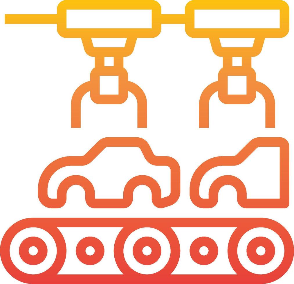 A line drawing of a conveyor belt with a car and a truck vector