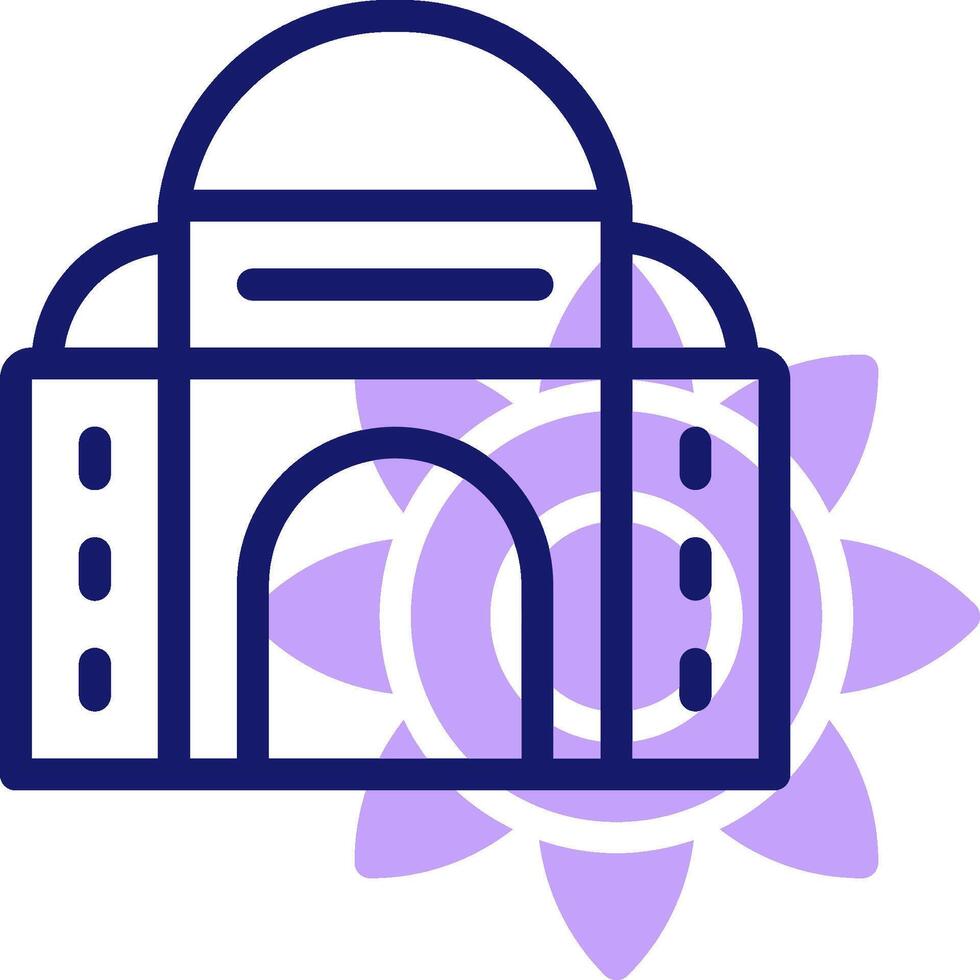 A purple and white icon of a temple vector