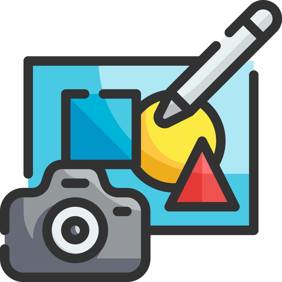 A camera and a pen are next to a computer vector