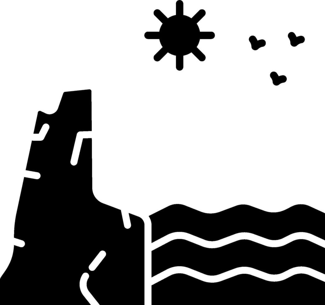 A black and white silhouette of a rock and water vector