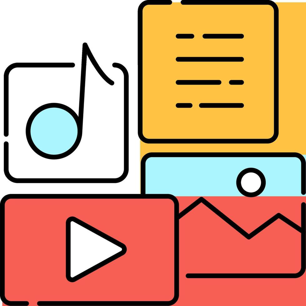 A colorful icon with a music note, a player and a note vector