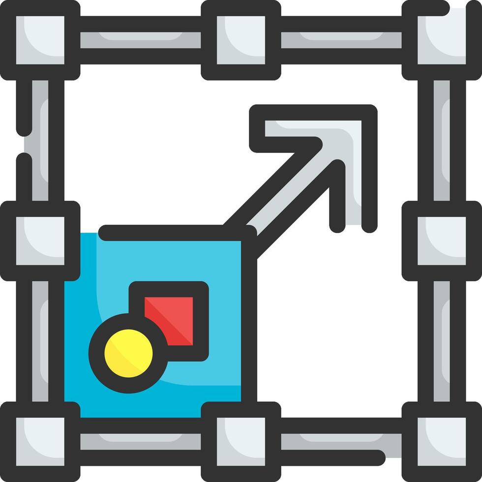 A square frame with a box and a red arrow vector