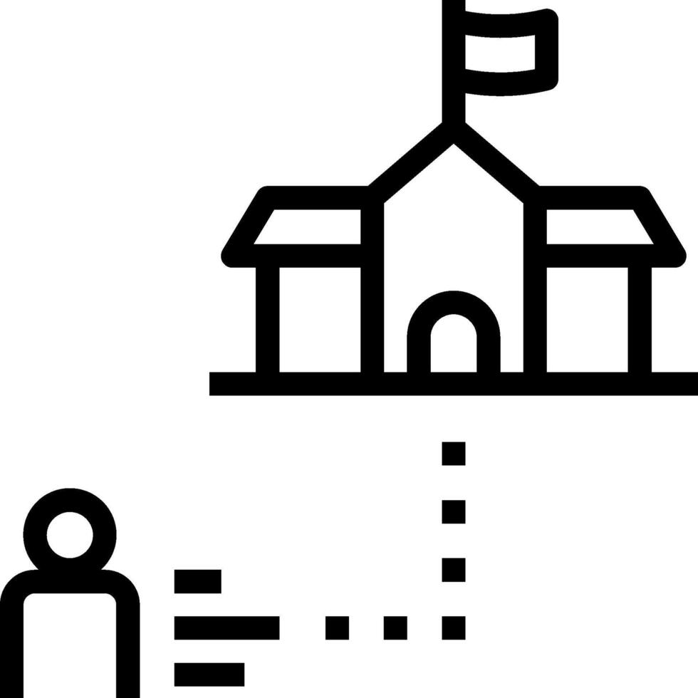 A black and white illustration of a school building with a flag flying above it vector