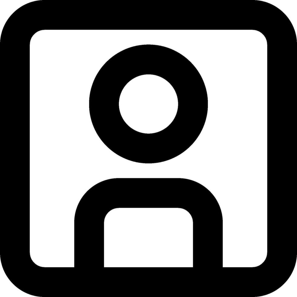 A black and white icon of a person in a square vector