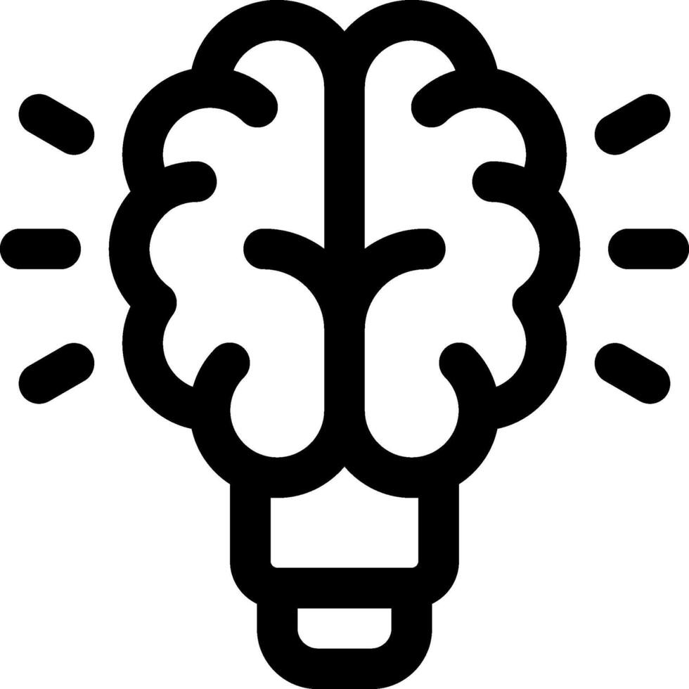 A black and white image of a light bulb with a brain inside vector