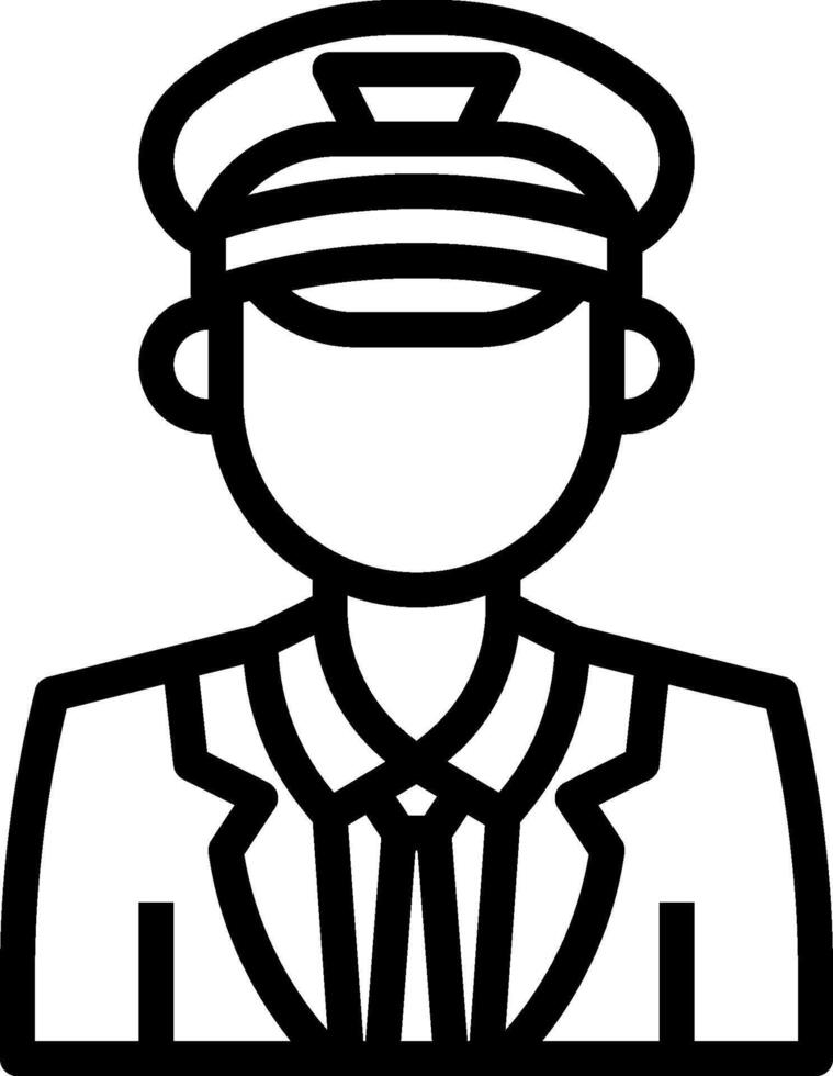 A black and white line icon of a man in a uniform vector