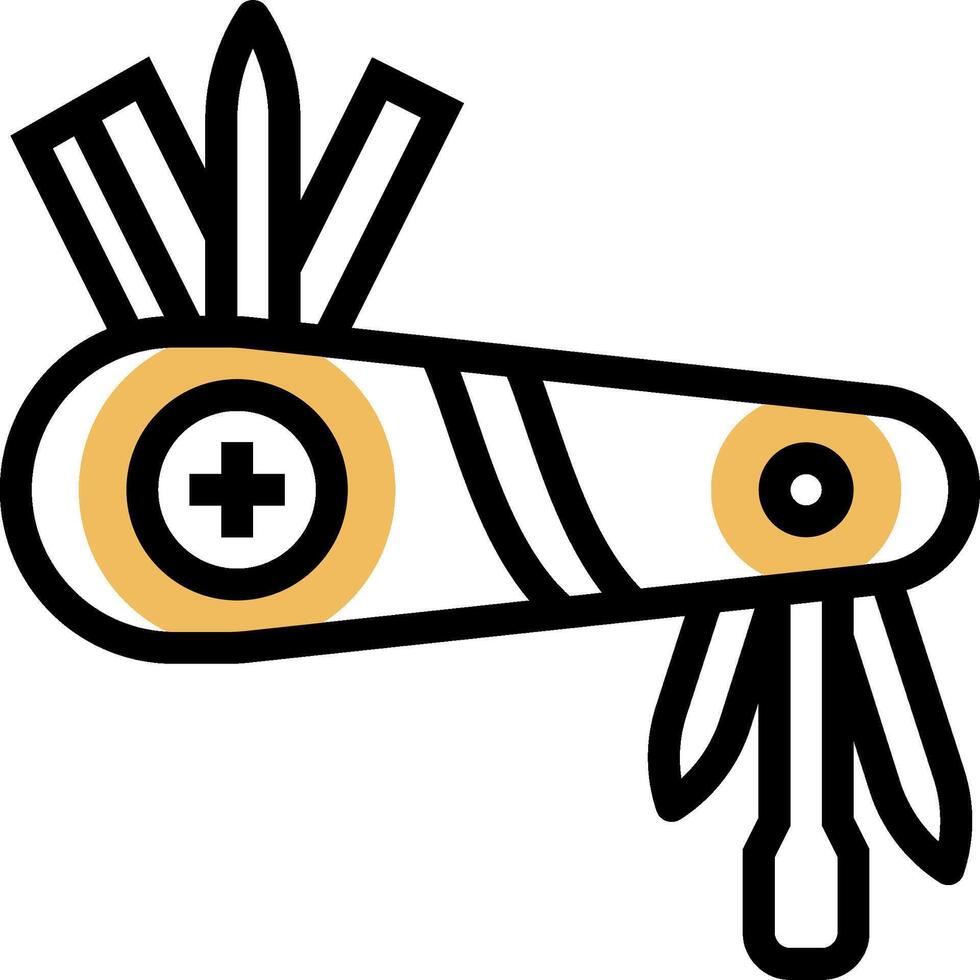 A black and yellow knife with a cross on it vector