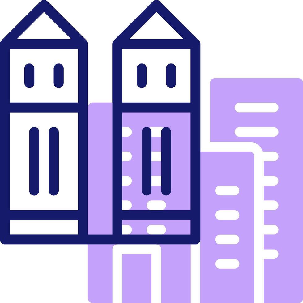 A purple and white icon of two buildings vector