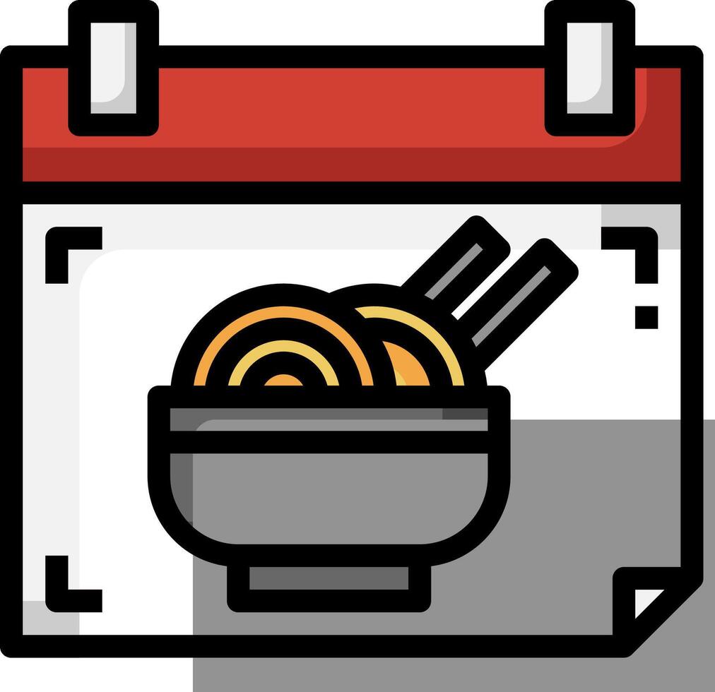 A calendar with a bowl of noodles and chopsticks vector