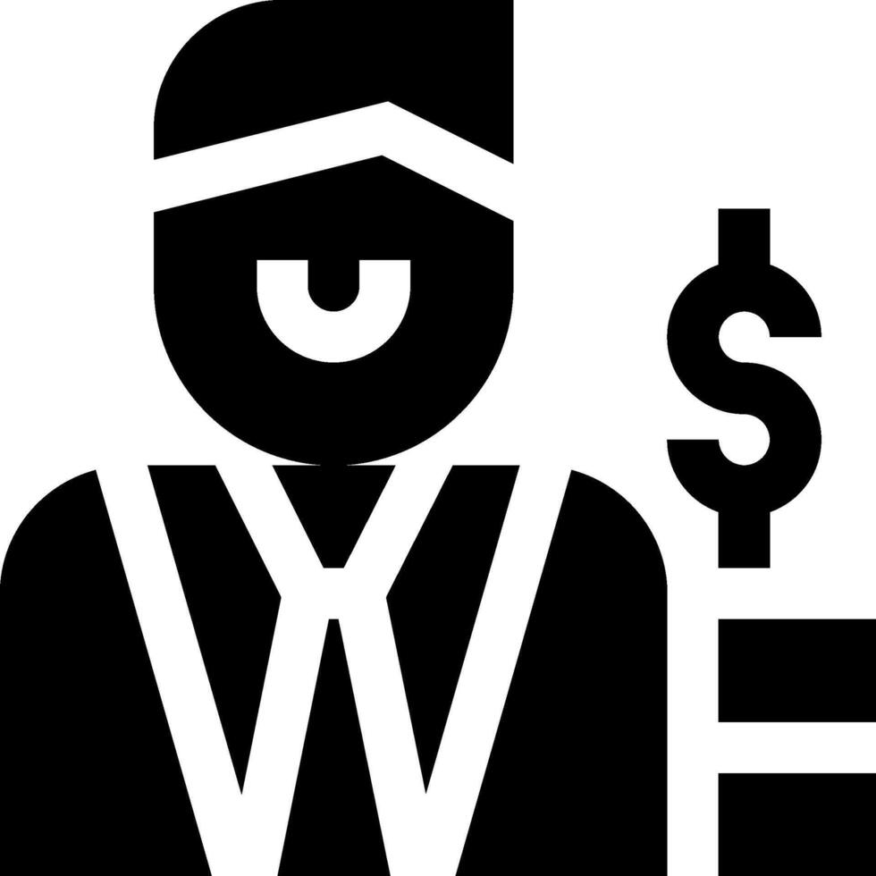 A black and white icon of a man with a dollar sign vector