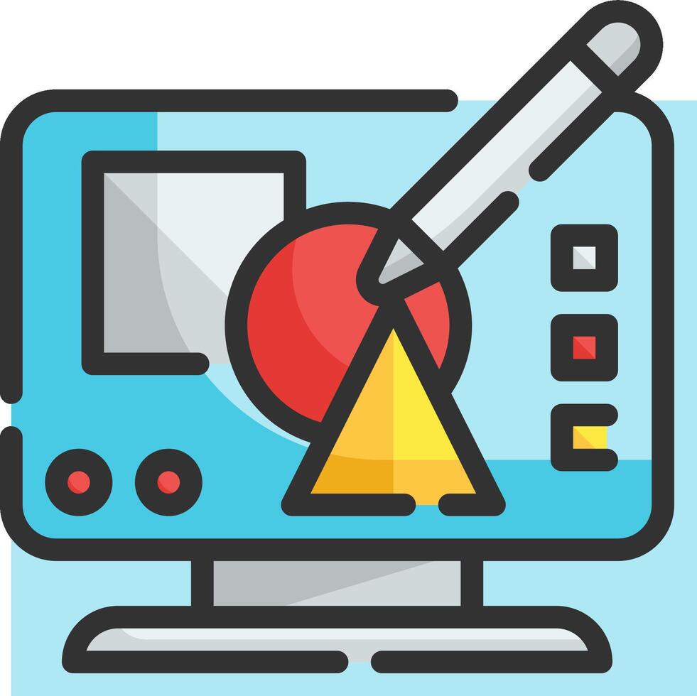 A computer with a pen and a triangle on it vector
