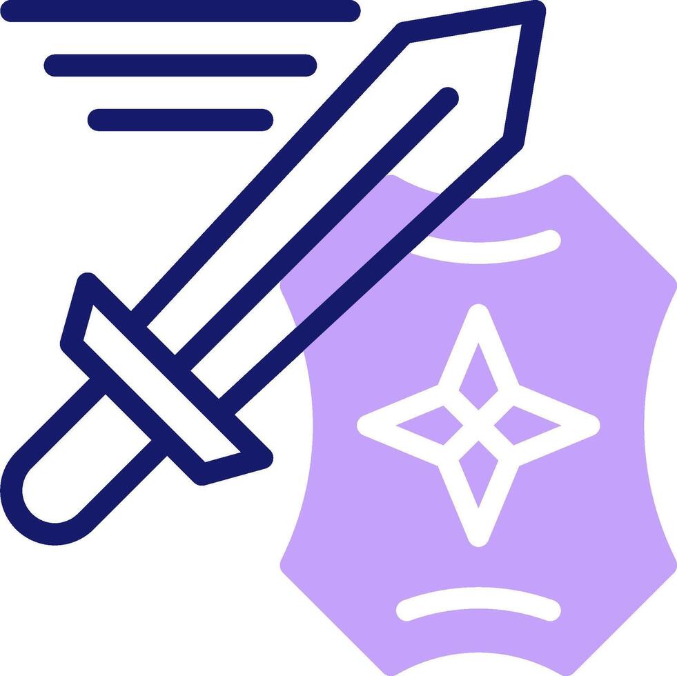 A purple sword and shield icon vector