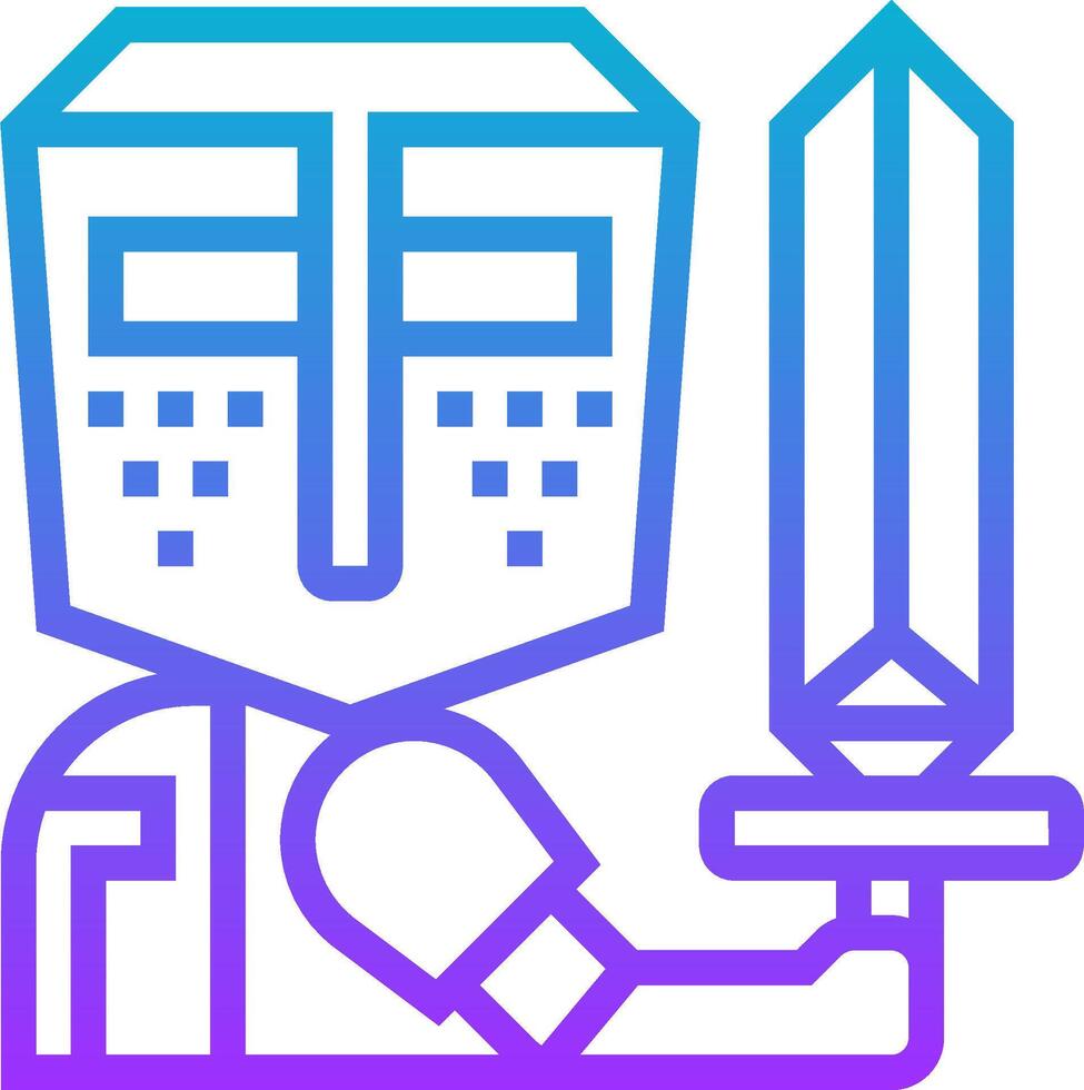 A purple and blue icon of a knight holding a sword vector