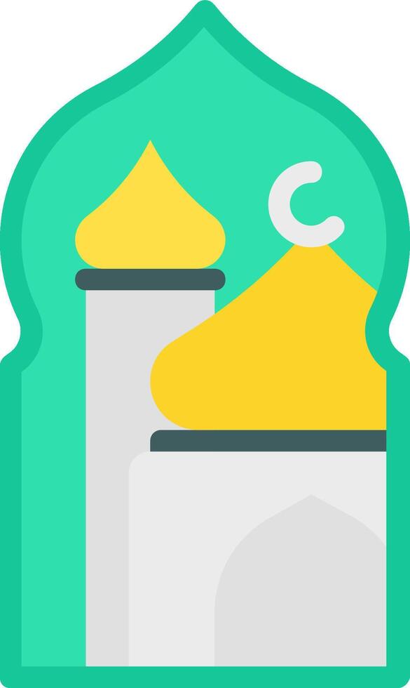 A mosque icon with a yellow roof and a crescent vector