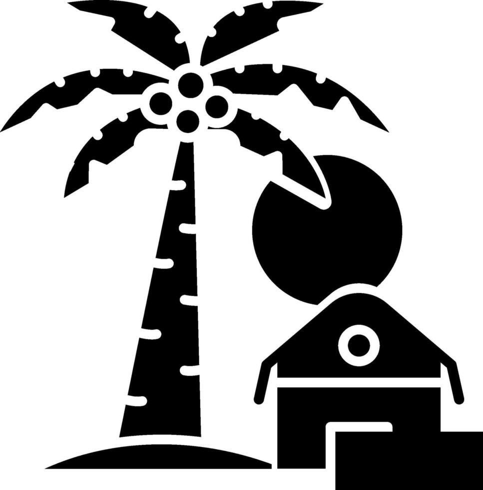 A house and palm tree in a black and white silhouette vector