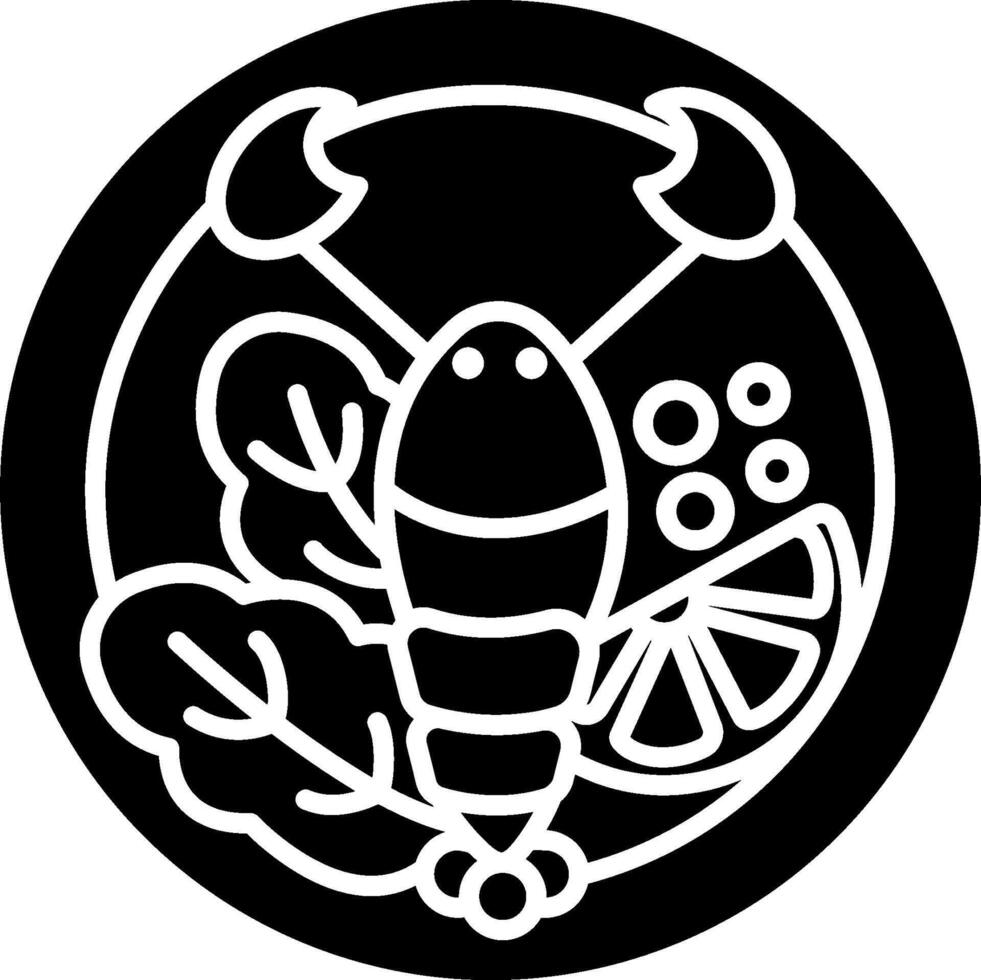 A black and white logo of a lobster and other vegetables vector