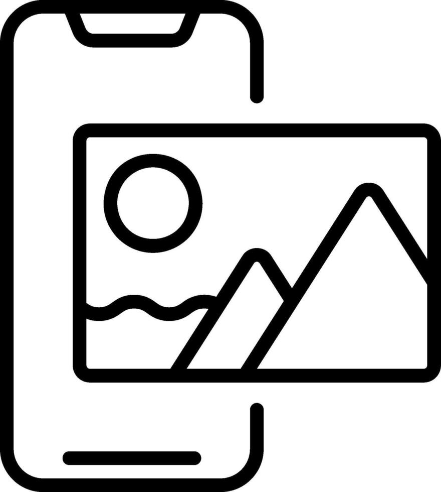 A smartphone with a picture of mountains and a mountain vector