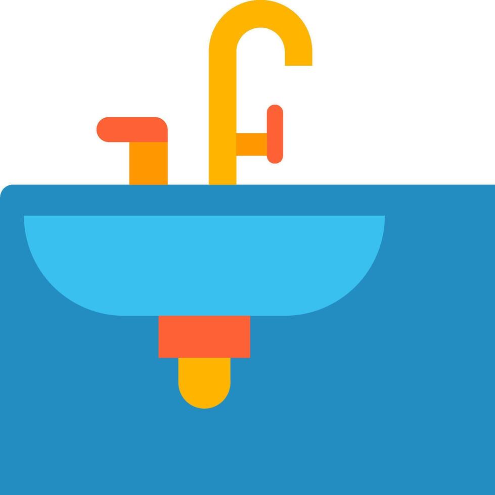 A blue sink with a faucet and a yellow faucet vector