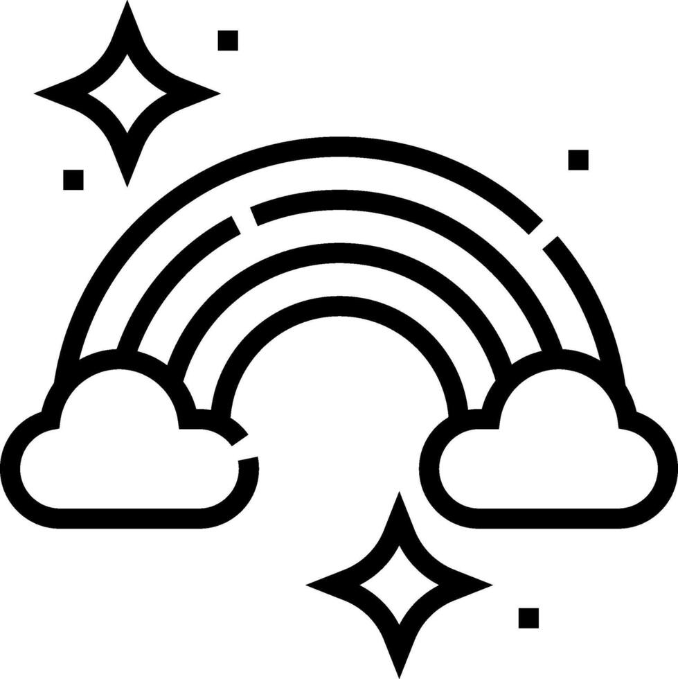 A black and white illustration of a rainbow and clouds vector