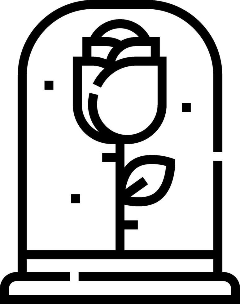 A black and white icon of a rose under a glass dome vector