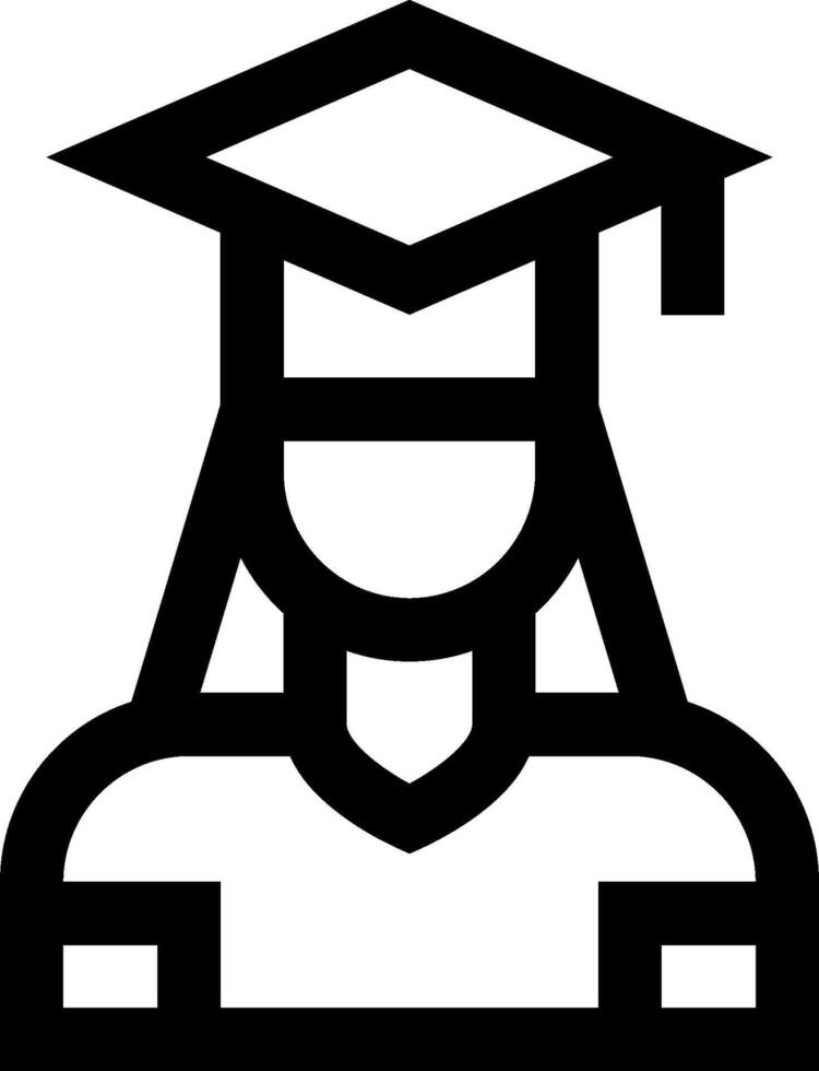 A black and white icon of a graduate vector