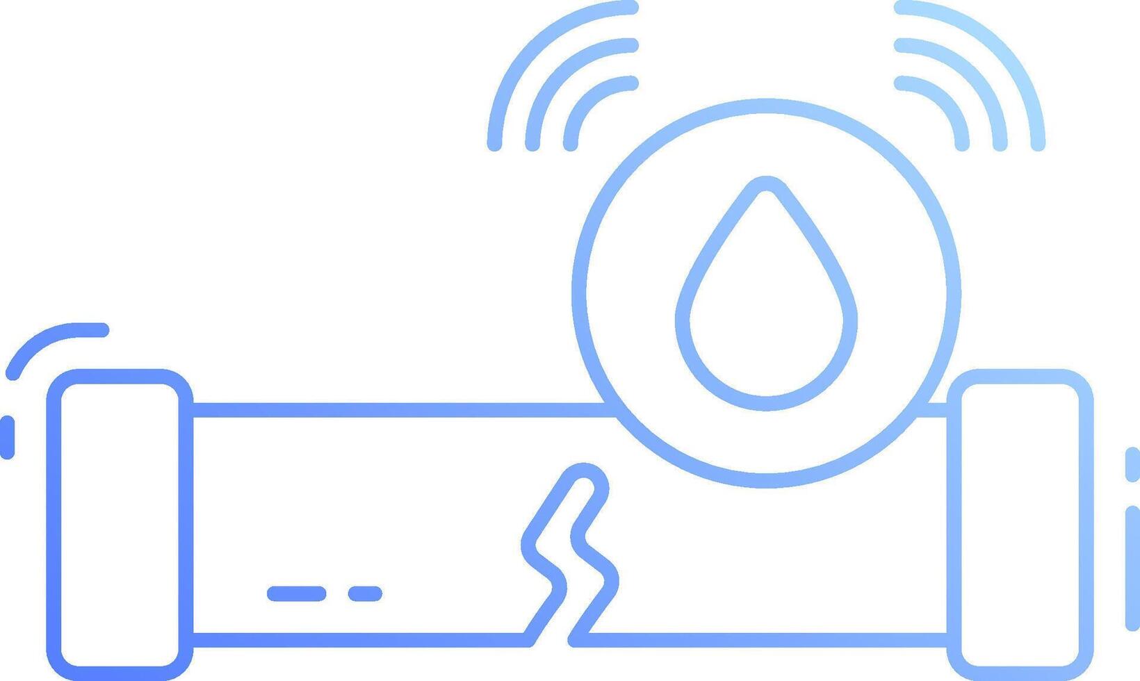 A blue line icon of a water pipe with a water drop vector