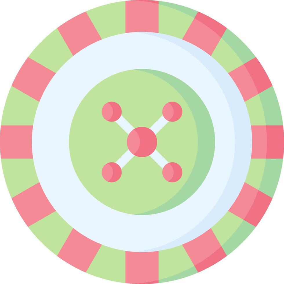 A green and pink striped circle with four dots on it vector